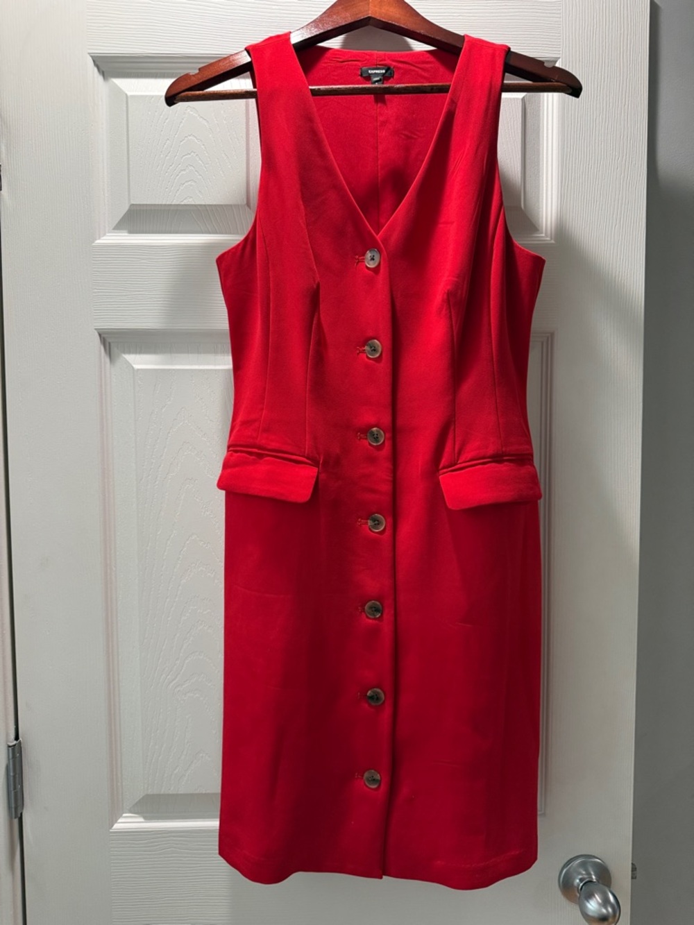 Express Red Sleeveless Button-Front Midi Dress